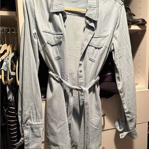 Stylish Light Blue Belted Denim Jacket Maternity